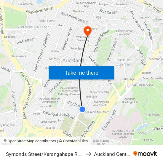 Symonds Street/Karangahape Road to Auckland Central map
