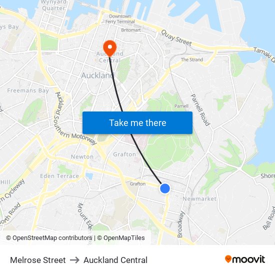 Melrose Street to Auckland Central map