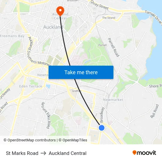 St Marks Road to Auckland Central map