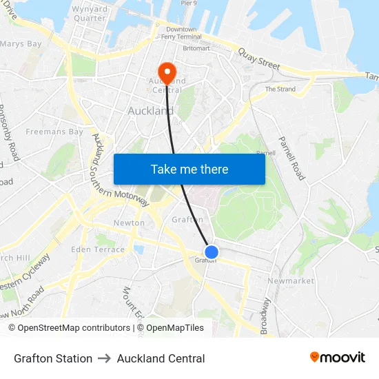 Grafton Station to Auckland Central map