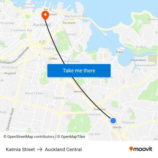 Kalmia Street to Auckland Central map