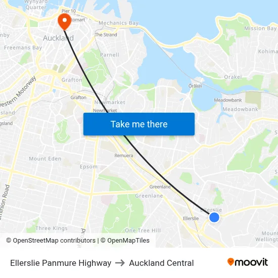 Ellerslie Panmure Highway to Auckland Central map