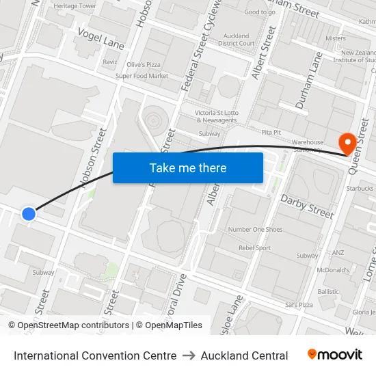 International Convention Centre to Auckland Central map