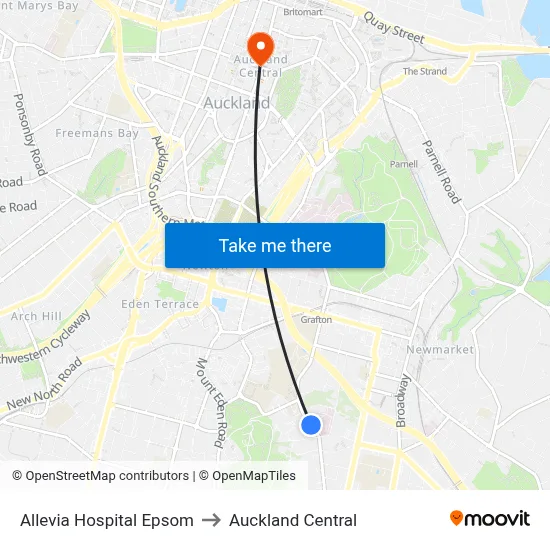 Allevia Hospital Epsom to Auckland Central map