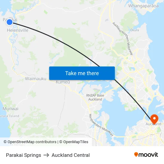 Parakai Springs to Auckland Central map