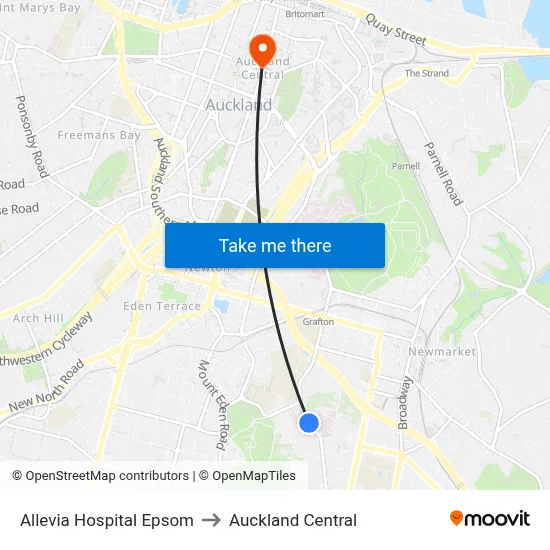 Allevia Hospital Epsom to Auckland Central map