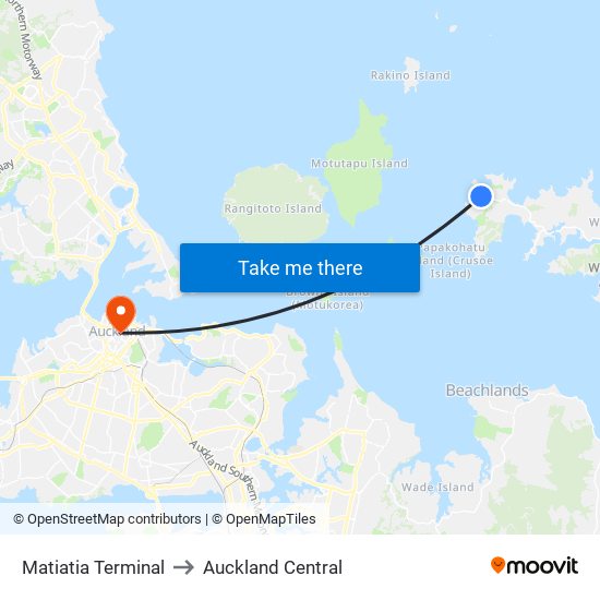 Matiatia Terminal to Auckland Central map