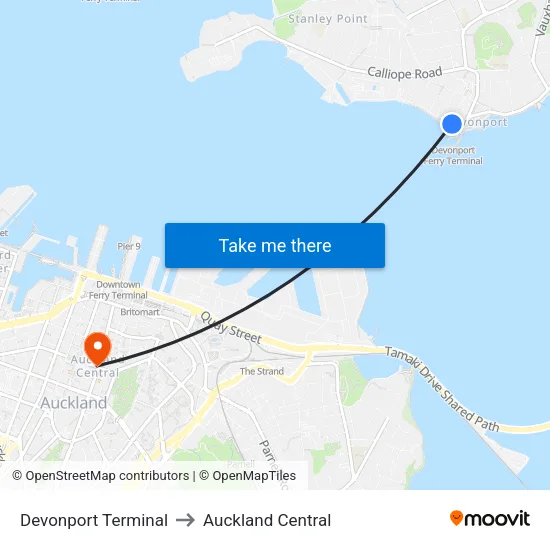 Devonport Terminal to Auckland Central map