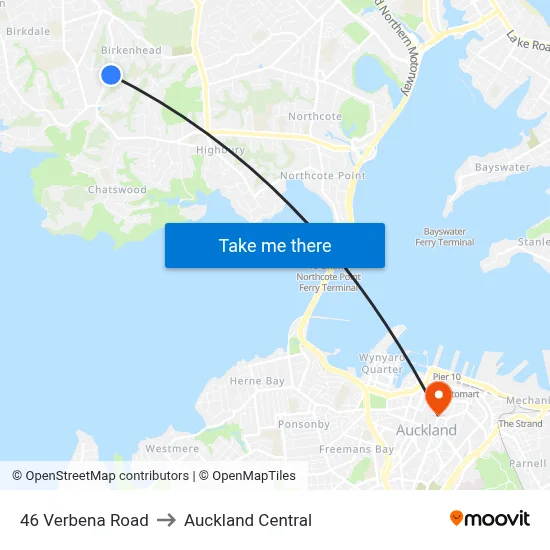 46 Verbena Road to Auckland Central map