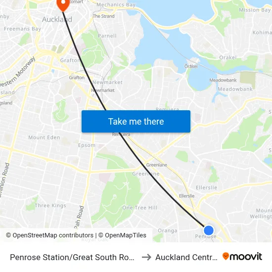 Penrose Station/Great South Road to Auckland Central map