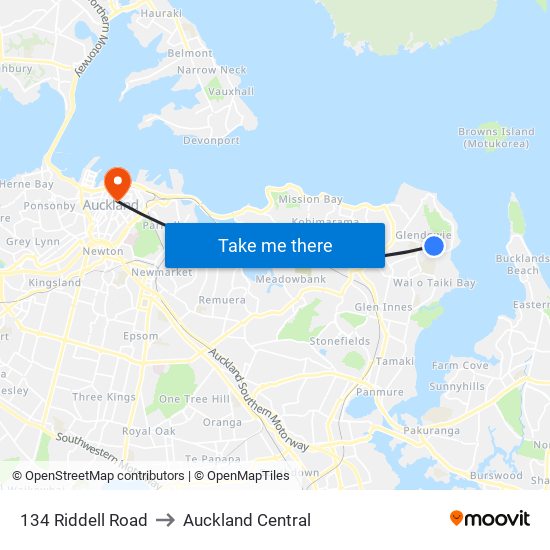 134 Riddell Road to Auckland Central map