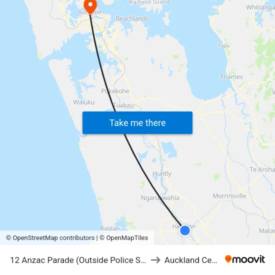 12 Anzac Parade, Hamilton (Outside Police Station) to Auckland Central map