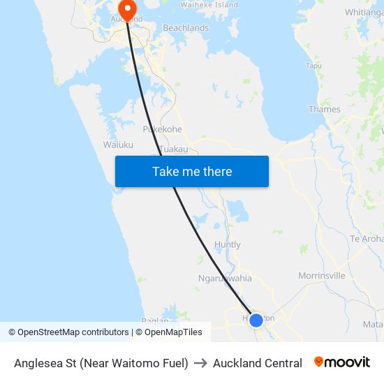 Anglesea St (Near Waitomo Fuel) to Auckland Central map