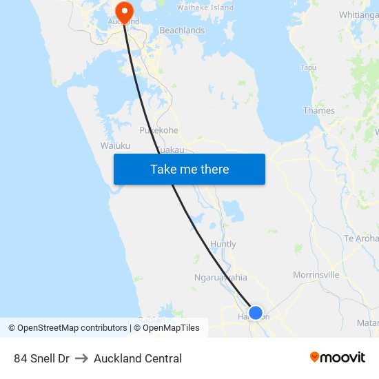 84 Snell Dr to Auckland Central map