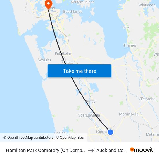 Hamilton Park Cemetery to Auckland Central map