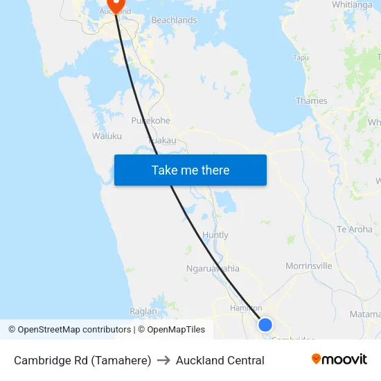 Cambridge Rd, Tamahere to Auckland Central map