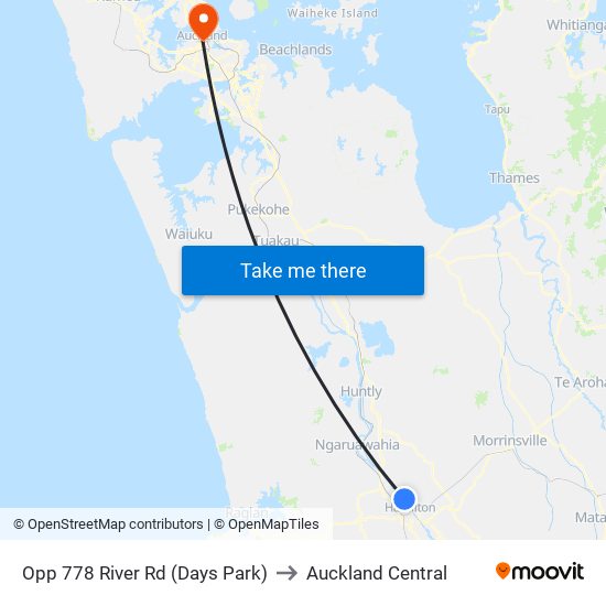 Opp 778 River Rd (Days Park) to Auckland Central map