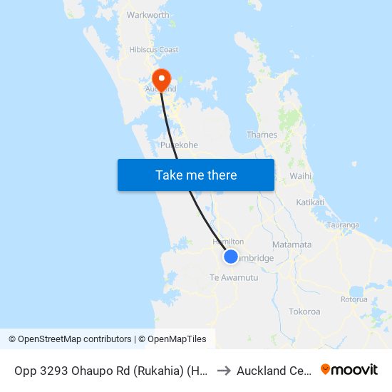 Opp 3293 Ohaupo Rd (Rukahia) (Hail2ride) to Auckland Central map