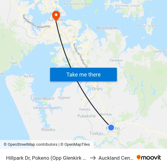 Hillpark Dr, Pokeno (Opp Glenkirk Cres) to Auckland Central map