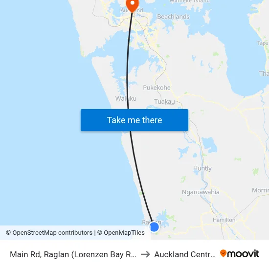 Main Rd, Raglan (Lorenzen Bay Rd) to Auckland Central map