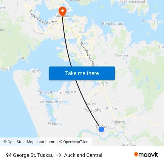 94 George St, Tuakau to Auckland Central map