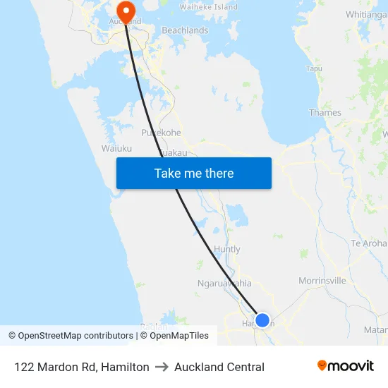 122 Mardon Rd, Hamilton to Auckland Central map