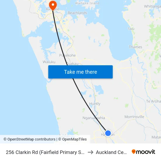 256 Clarkin Rd, Hamilton (Fairfield Primary School) to Auckland Central map