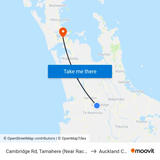 Cambridge Rd, Tamahere (Near Racecourse Rd) to Auckland Central map