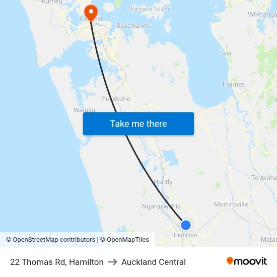22 Thomas Rd, Hamilton to Auckland Central map