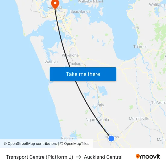 Transport Centre (Platform J) to Auckland Central map