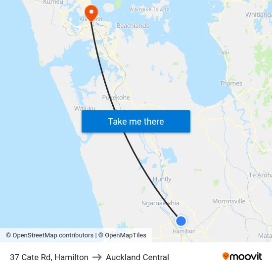 37 Cate Rd, Hamilton to Auckland Central map