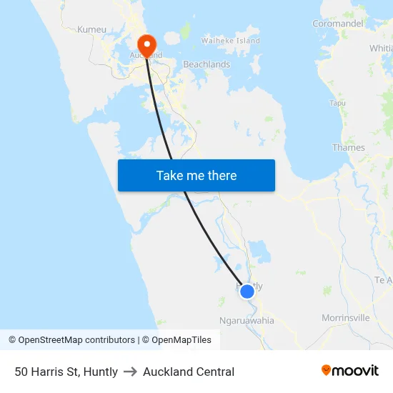 50 Harris St, Huntly to Auckland Central map