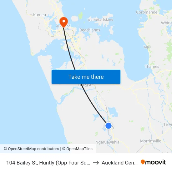 104 Bailey St, Huntly (Opp Four Square) to Auckland Central map