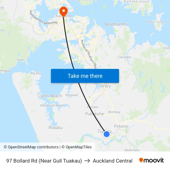 97 Bollard Rd, Tuakau (Near Gull) to Auckland Central map