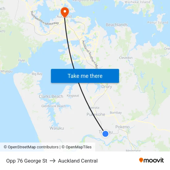 Opp 76 George St, Tuakau to Auckland Central map