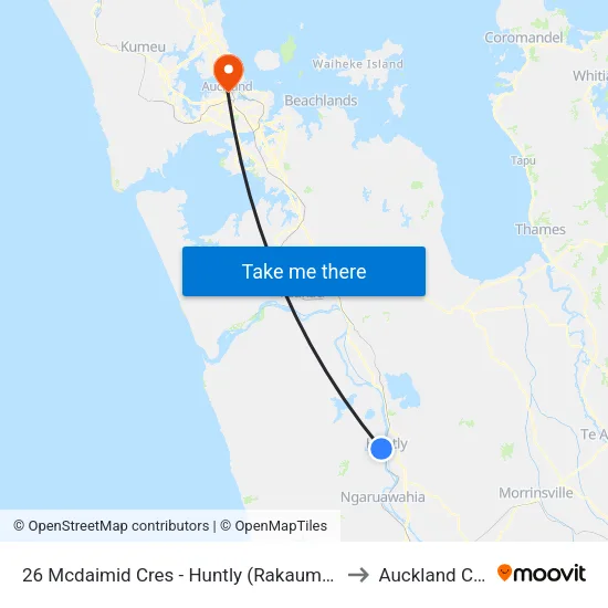 26 Mcdaimid Cres, Huntly (Rakaumanga School) to Auckland Central map