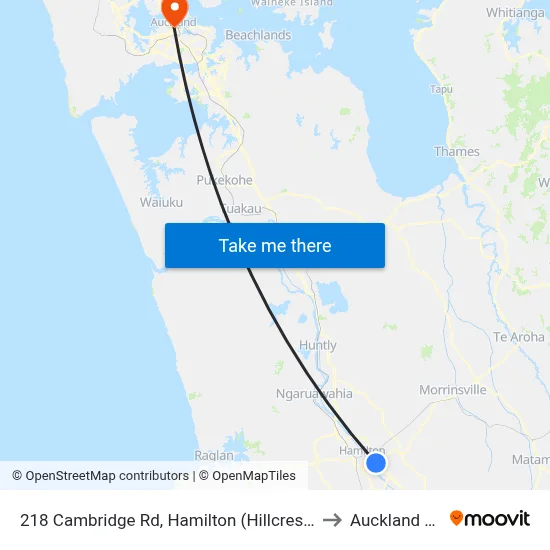 218 Cambridge Rd, Hamilton (Hillcrest Normal School) to Auckland Central map