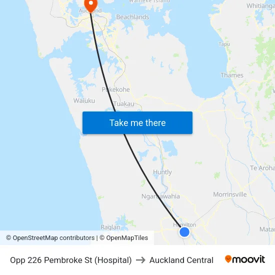 Opp 226 Pembroke St, Hamilton (Hospital - Outbound) to Auckland Central map