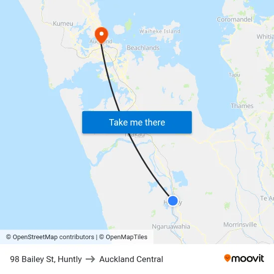 98 Bailey St, Huntly to Auckland Central map
