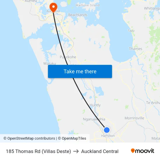 185 Thomas Rd, Hamilton (Villas Deste) to Auckland Central map