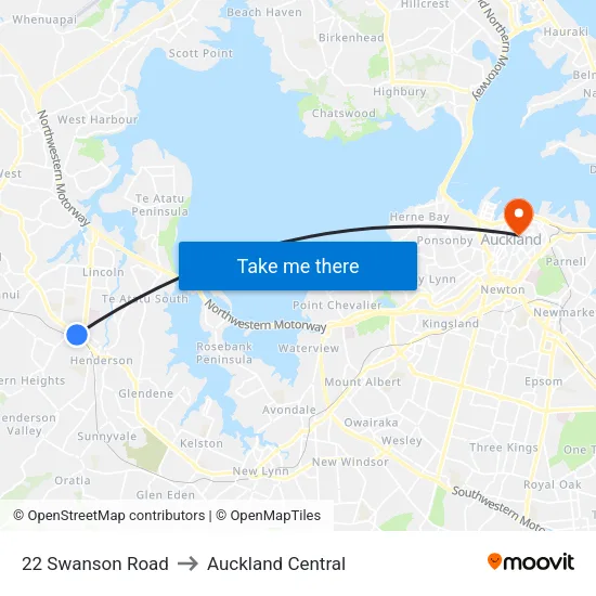 22 Swanson Road to Auckland Central map