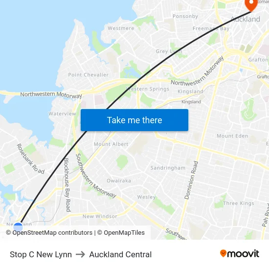 Stop C New Lynn to Auckland Central map