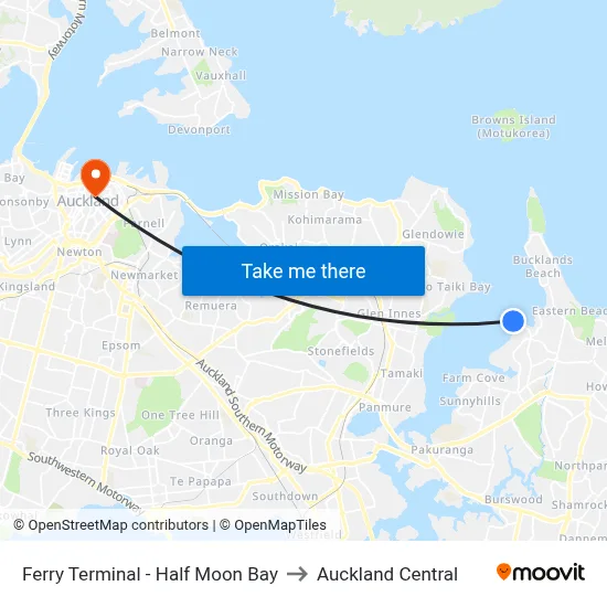 Ferry Terminal - Half Moon Bay to Auckland Central map