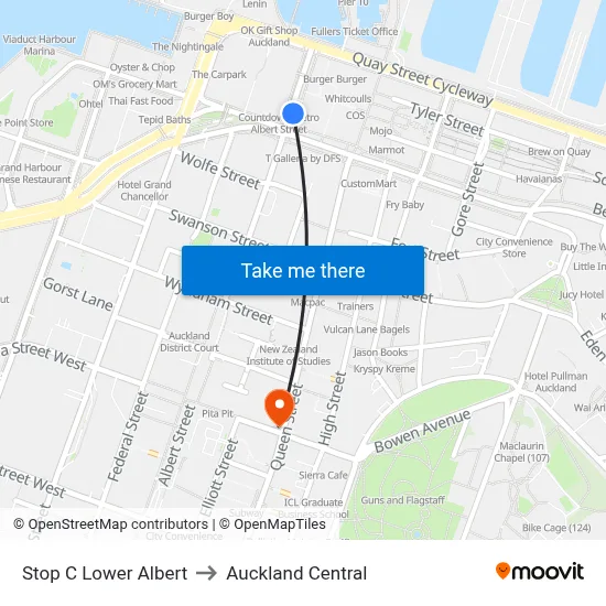 Stop C Lower Albert to Auckland Central map
