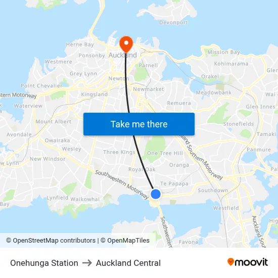 Onehunga Station to Auckland Central map