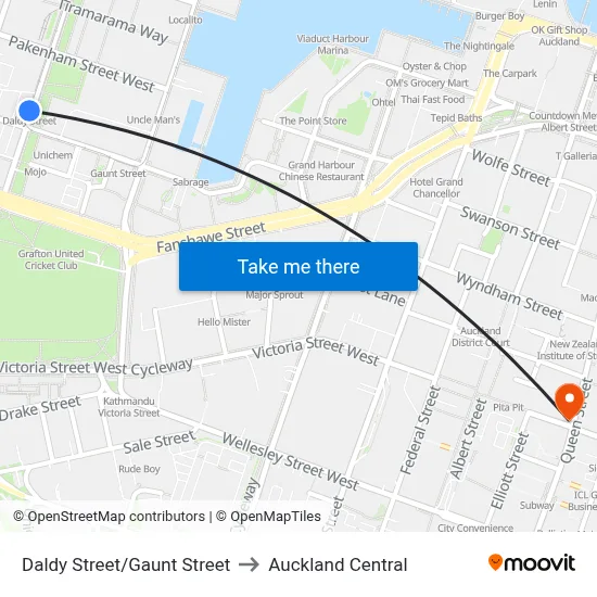 Daldy Street/Gaunt Street to Auckland Central map