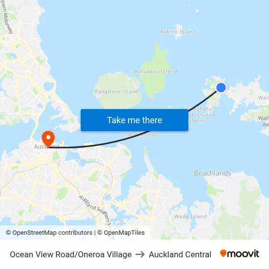 Ocean View Road/Oneroa Village to Auckland Central map