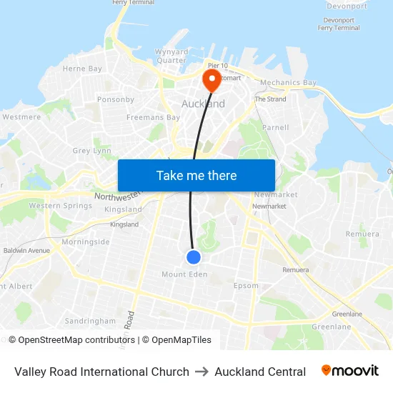 Valley Road International Church to Auckland Central map