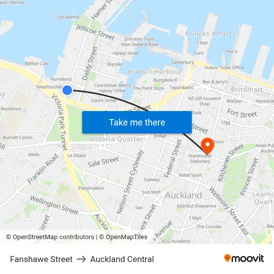 Fanshawe Street to Auckland Central map
