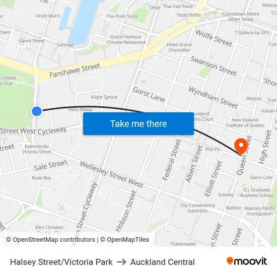 Halsey Street/Victoria Park to Auckland Central map
